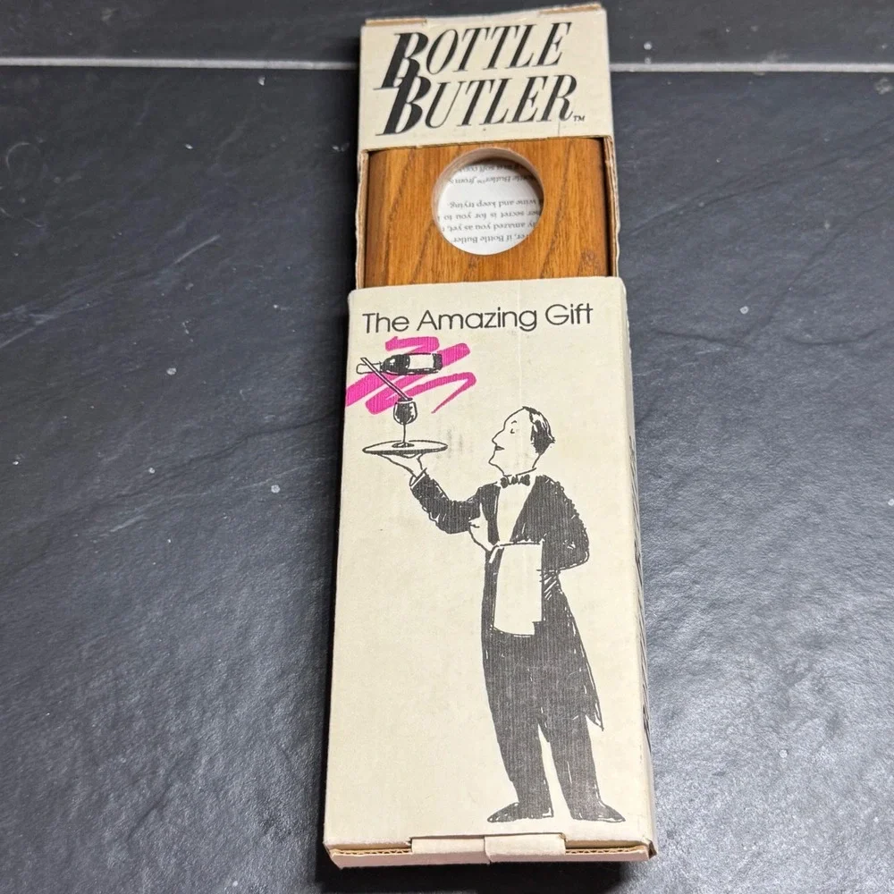 Vintage Bottle Butler Wooden Balancing Wine Bottle‎ Holder Stand with Box